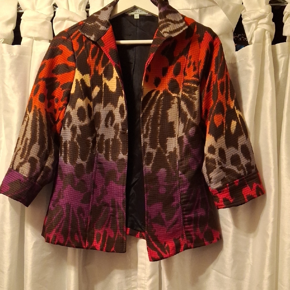 Laura Max Womens Multicolor Animal-Print Blazer - Med